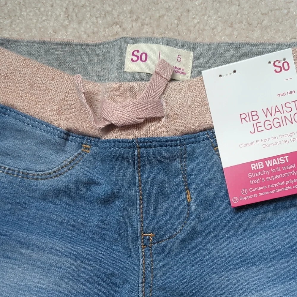 3 For $30. SO Light Blue Jeggings with Pink Waistband